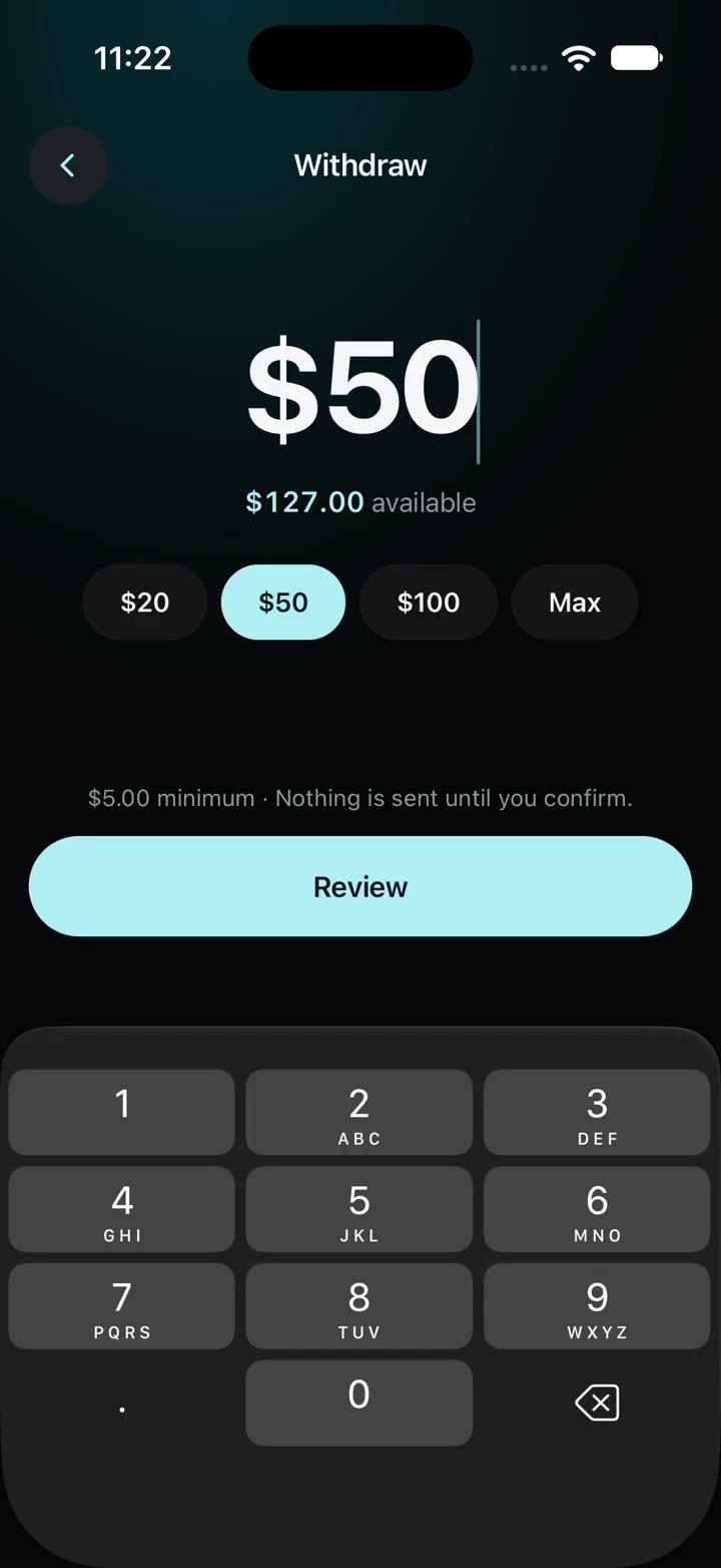 Soonr Withdraw screen